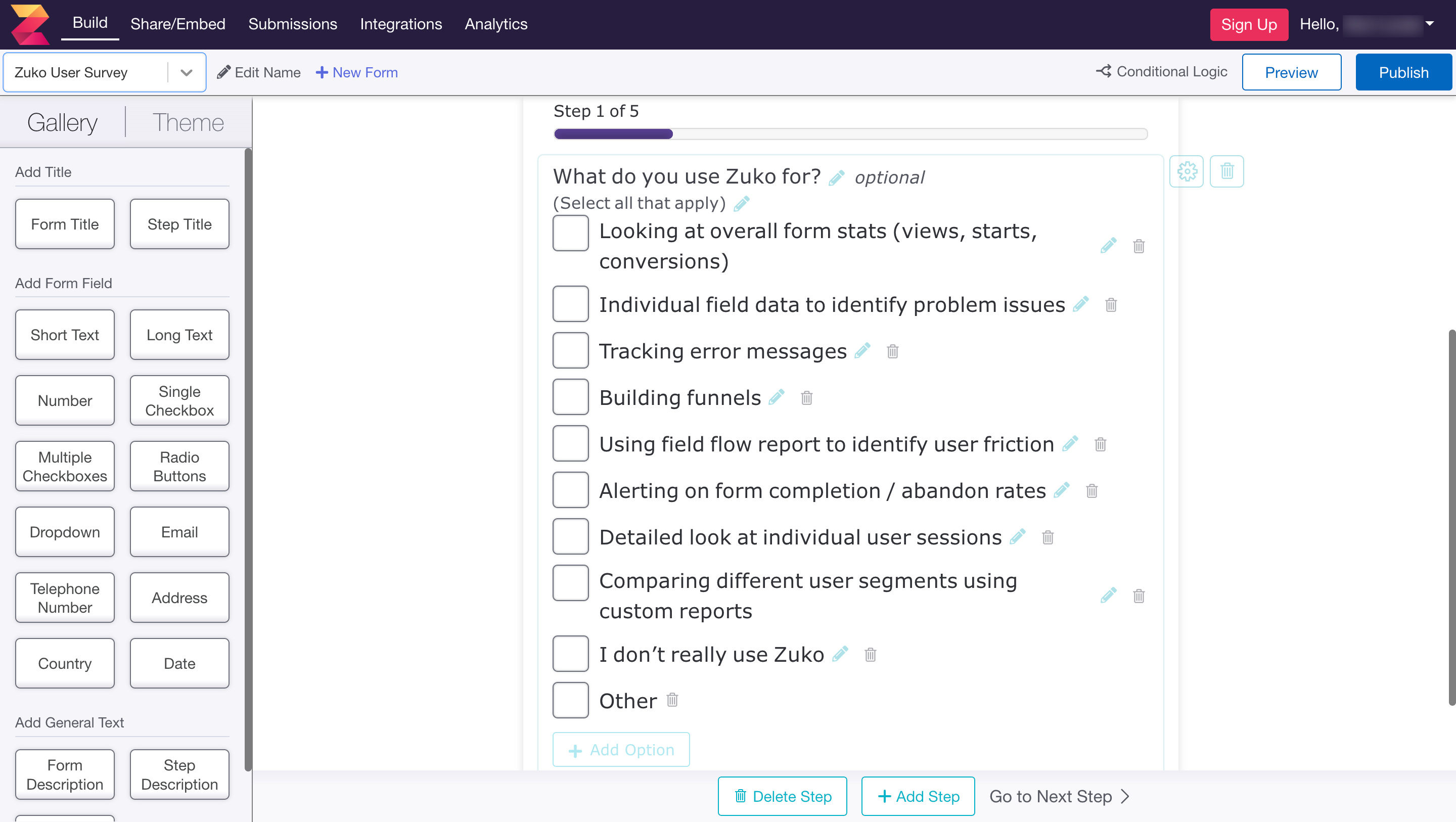 screenshot of Zuko Form Builder